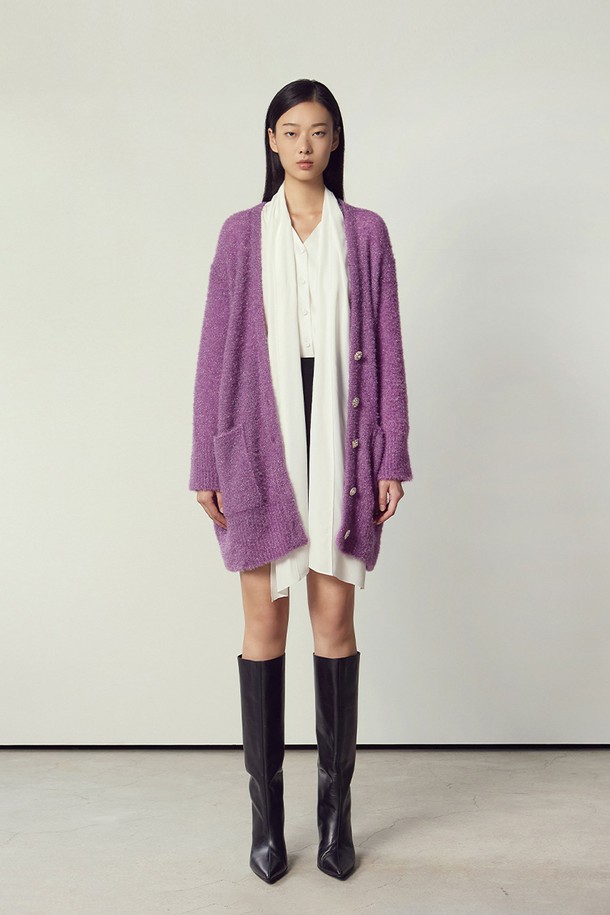 MARE DI MARI - 가디건 - Starlight Oversized Pocket Knit Cardigan Violet