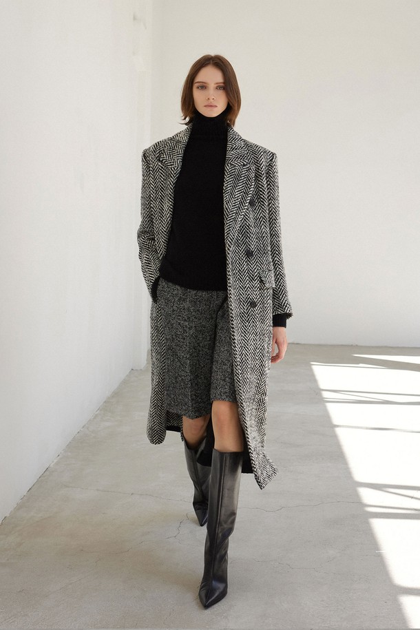 MARE DI MARI - 코트 - Oversized Herringbone Long Coat Black