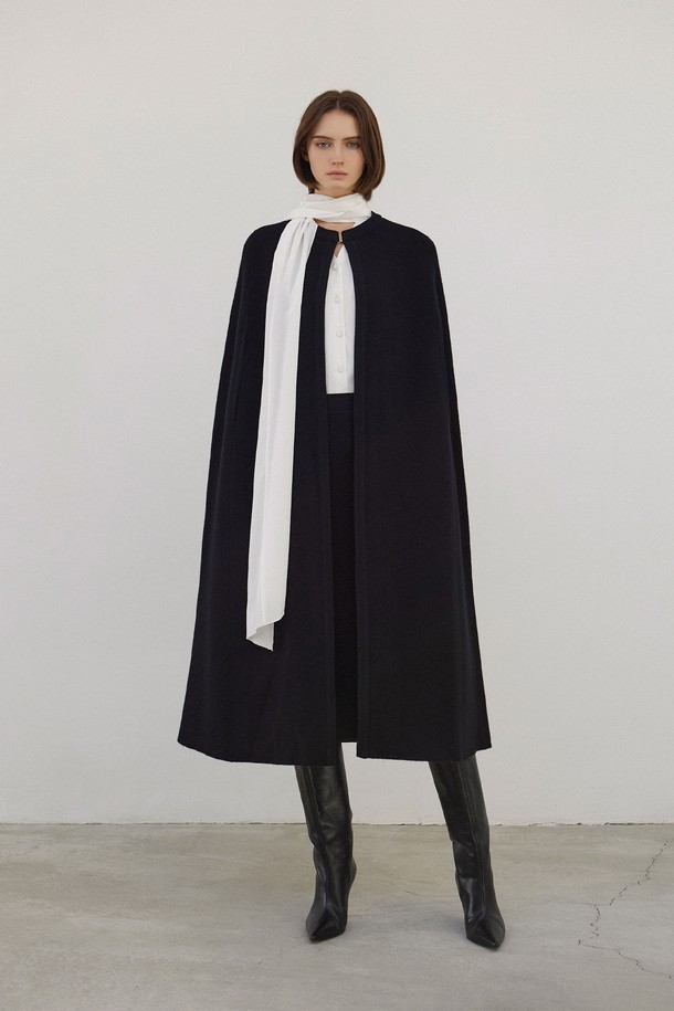 MARE DI MARI - 가디건 - Knit Cape Long Coat Black