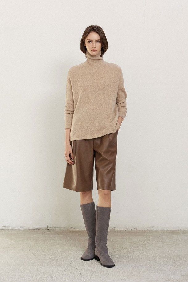 MARE DI MARI - 스웨터 - Line Trimming Turtle-neck Knit Top Beige