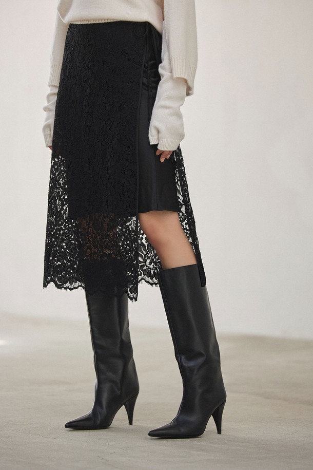 MARE DI MARI - 미디스커트 - Layered Lace Skirt Black