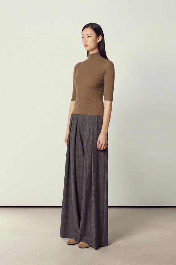 MARE DI MARI - 롱/미디팬츠 - Check Wide Leg Pants Brown