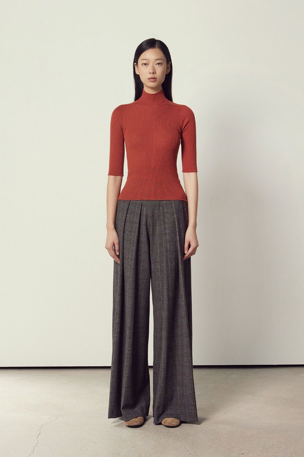 MARE DI MARI - 터틀넥 - Wholegarment Mock-neck Half Sleeve Knit Top Dark Orange