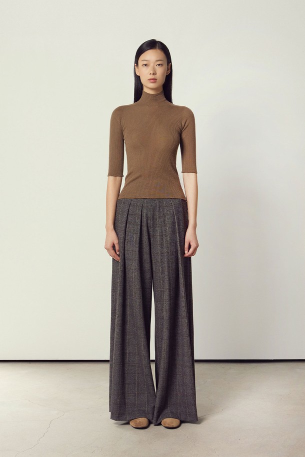 MARE DI MARI - 터틀넥 - Wholegarment Mock-neck Half Sleeve Knit Top Camel