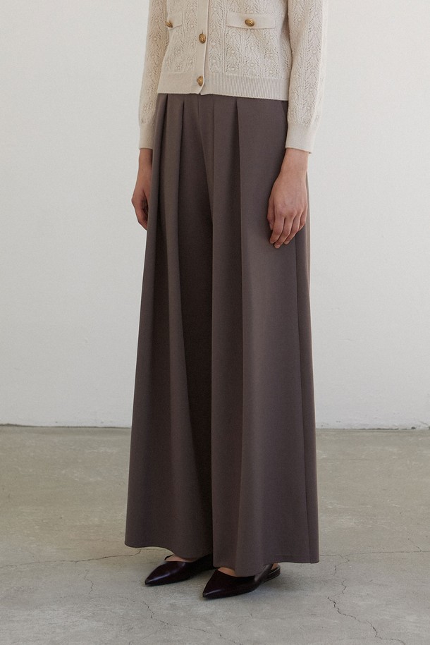 MARE DI MARI - 롱/미디팬츠 - Double Pleats Wide Pants Brown