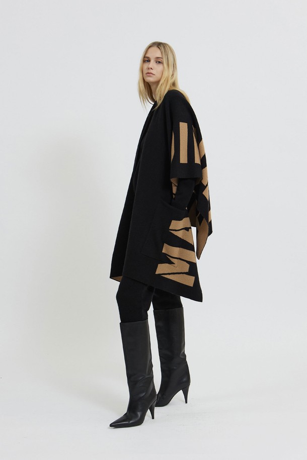 MARE DI MARI - 가디건 - Lettering Cashmere Blend Cape Black/Camel