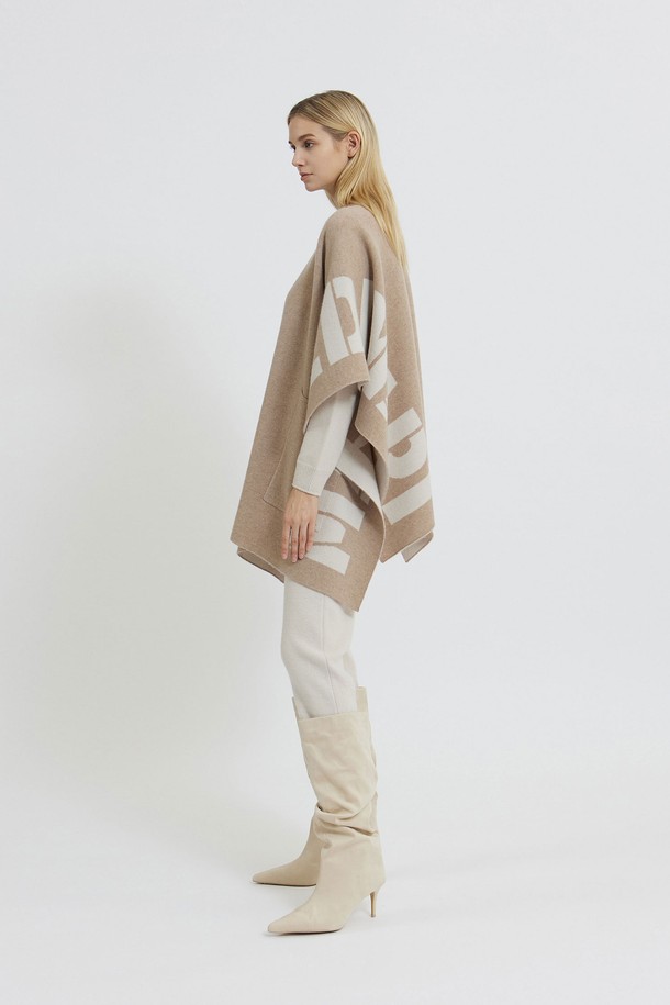 MARE DI MARI - 가디건 - Lettering Cashmere Blend Cape Beige/Ivory