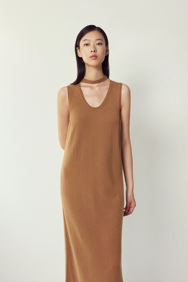 MARE DI MARI - 민소매 원피스 - Cashmere 100% String Point Dress Camel