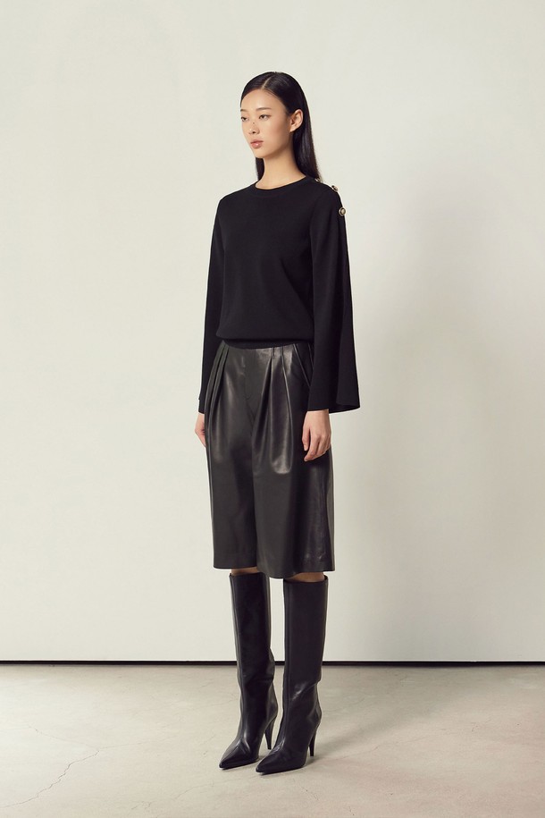 MARE DI MARI - 스웨터 - Button Detail Split Sleeve Knit Pullover Black