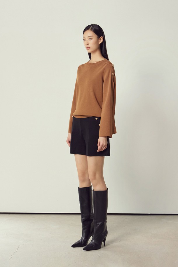 MARE DI MARI - 스웨터 - Button Detail Split Sleeve Knit Pullover Camel