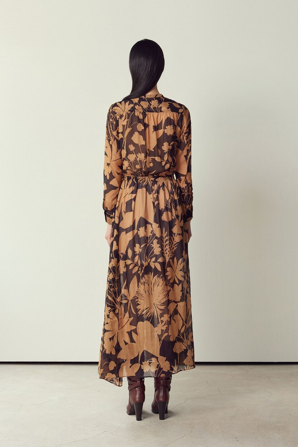 MARE DI MARI - 긴소매 원피스 - Printed Silk Long Sleeve Dress Camel