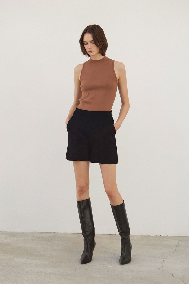 MARE DI MARI - 민소매티셔츠 - Mock-neck Sleeveless Knit Top Brown