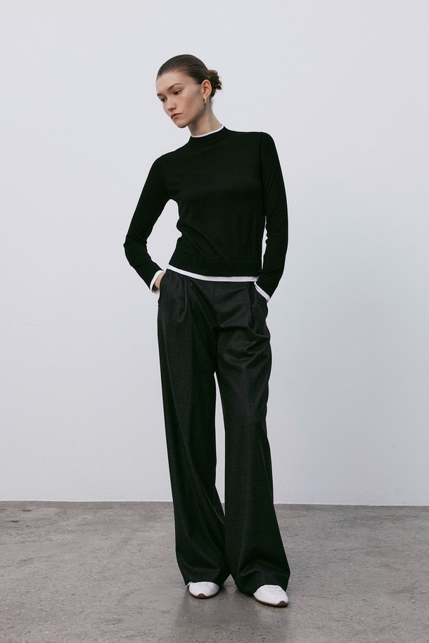 MARE DI MARI - 롱/미디팬츠 - Wool Blend Wide Leg Pants Charcoal