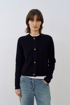 M Logo Button Pocket Knit Cardigan Black