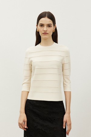 Crochet-effect knit Top Cream