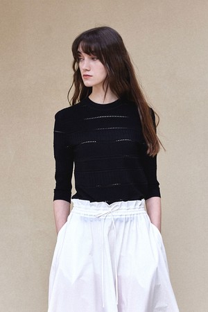 Crochet-effect knit Top Black