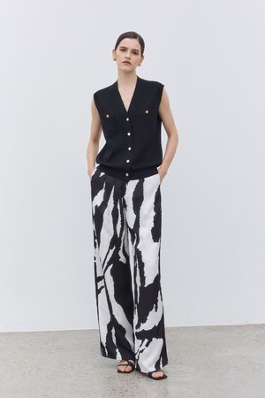 Printed Wide-Leg Pants Black