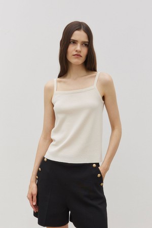 Square Neck knit Sleeveless Beige