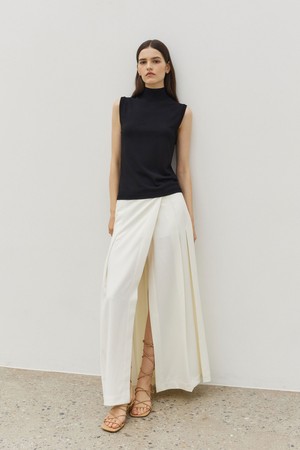 Pleated Wrap Maxi Skirt Ivory