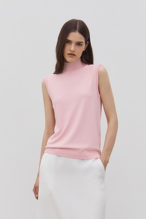 Wholegarment Mock Neck Sleeveless Knit Top Pink