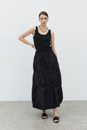 Balloon Banding Long Skirt Black