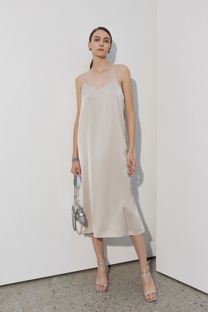 Satin Slip Dress Beige