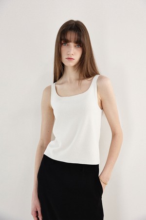 Square Neck Sleeveless knit Top Ivory