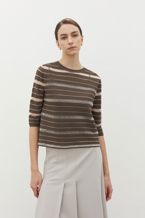 Crochet-effect See-through knit Top Brown