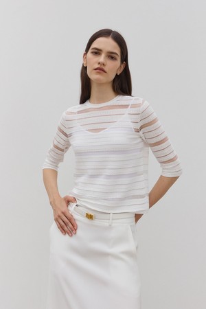 Crochet-effect See-through knit Top White