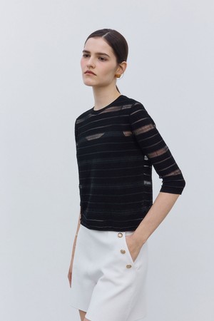 Crochet-effect See-through knit Top Black