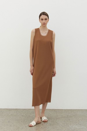 String Point Sleeveless Long Dress Camel