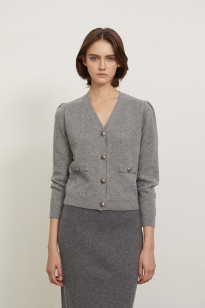 Gold Button Scasi Knit Cardigan Grey