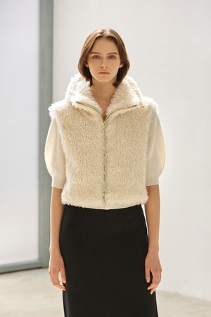 Textured Cropped Hoodie Vest Ivory