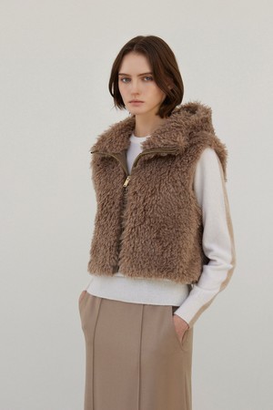 Textured Cropped Hoodie Vest Brown