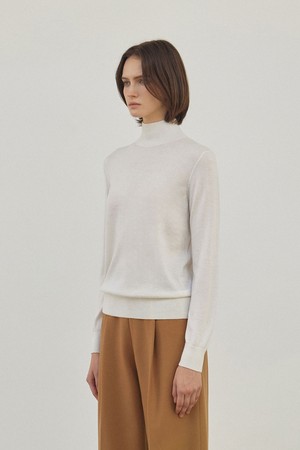 Silk Cashmere High Neck Knit White