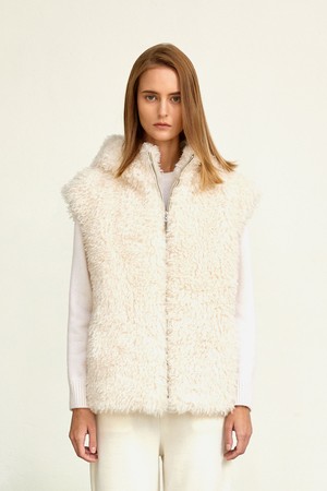 Textured Hoodie Vest Ivory