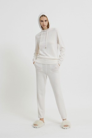 Cashmere 100% Basic Knit Jogger Pants Ivory