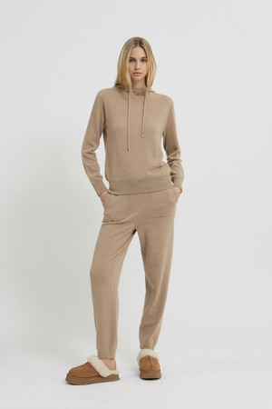 Cashmere 100% Basic Knit Jogger Pants Beige