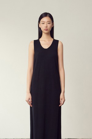 Cashmere 100% String Point Long Dress Black