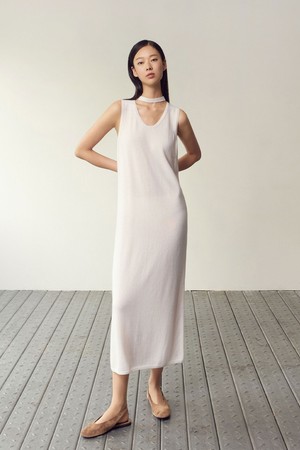 Cashmere 100% String Point Dress Ivory