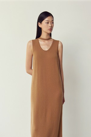 Cashmere 100% String Point Dress Camel