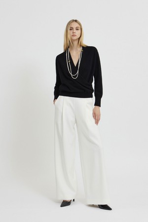 Pintuck Wide Leg Pants Ivory