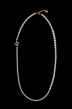 Signature M Logo Pearl Long Necklace White