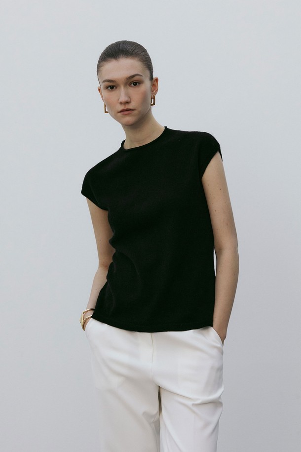 MARE DI MARI - 터틀넥 - Cashmere 100%  Mock Neck Sleeveless Knit Top Black