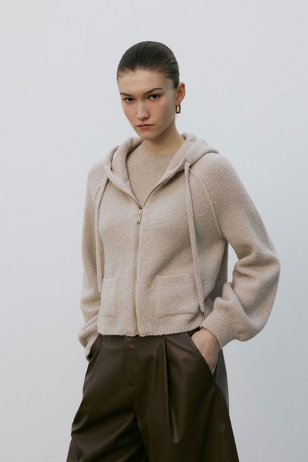 MARE DI MARI - 가디건 - Cashmere Boucle Hoodie Zip-up Light Beige