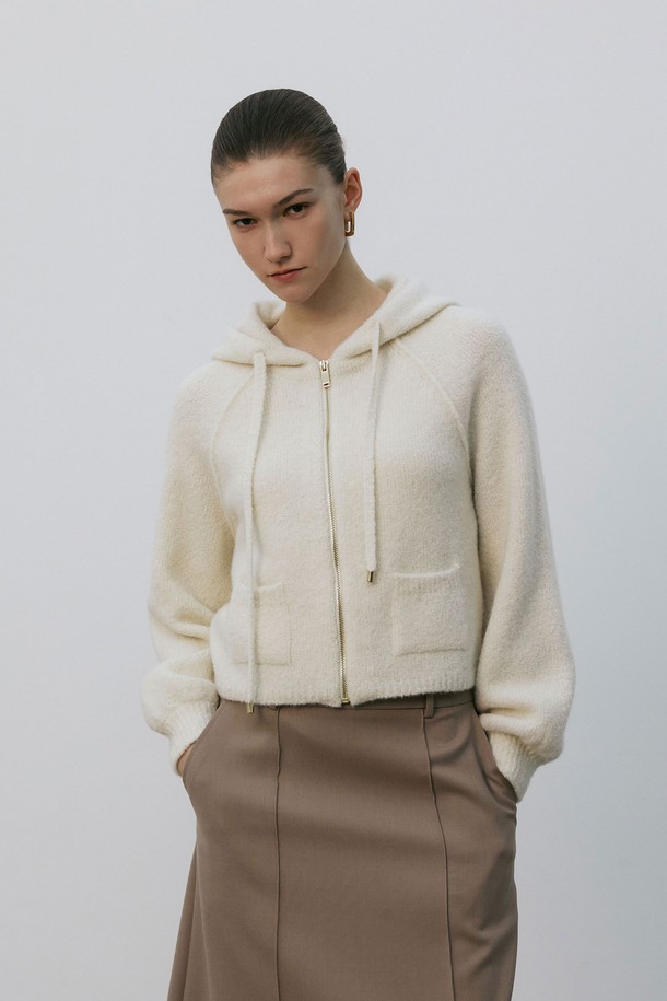 MARE DI MARI - 가디건 - Cashmere Boucle Hoodie Zip-up Ivory