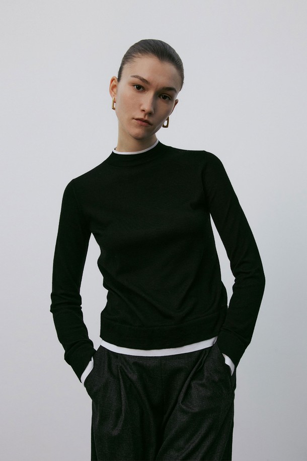 MARE DI MARI - 긴소매 티셔츠 - Layered Long Sleeve Knit Top Black