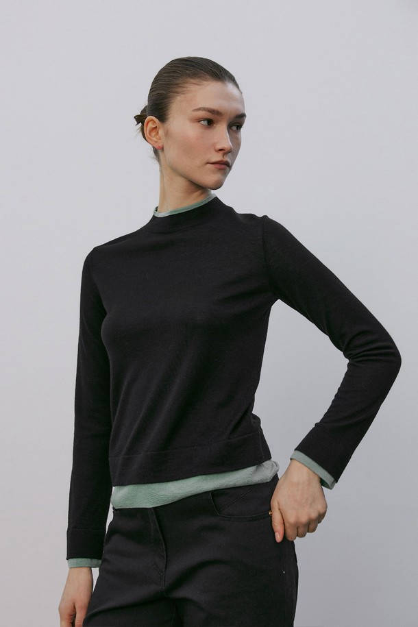 MARE DI MARI - 긴소매 티셔츠 - Layered Long Sleeve Knit Top Navy