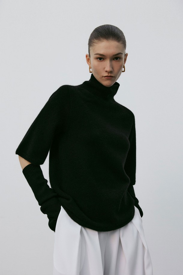 MARE DI MARI - 스웨터 - Turtleneck Half Sleeve Knit Pullover Black