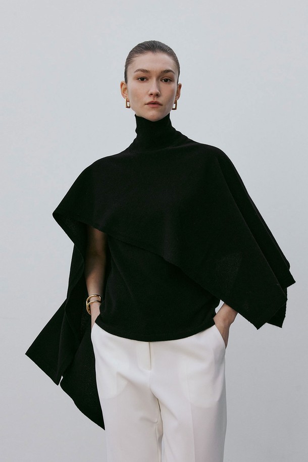 MARE DI MARI - 스웨터 - High-neck Unbalanced Multi Knit Pancho Black